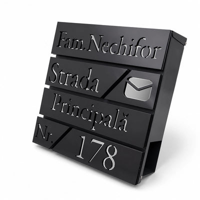 Cutie Postala premium personalizata Negru – Argintiu oglinda