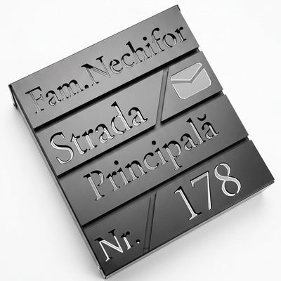 Cutie Postala premium personalizata Negru – Argintiu oglinda