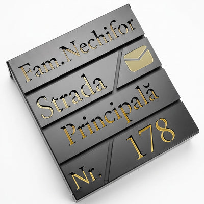 Cutie Postala premium personalizata Negru – Auriu oglinda