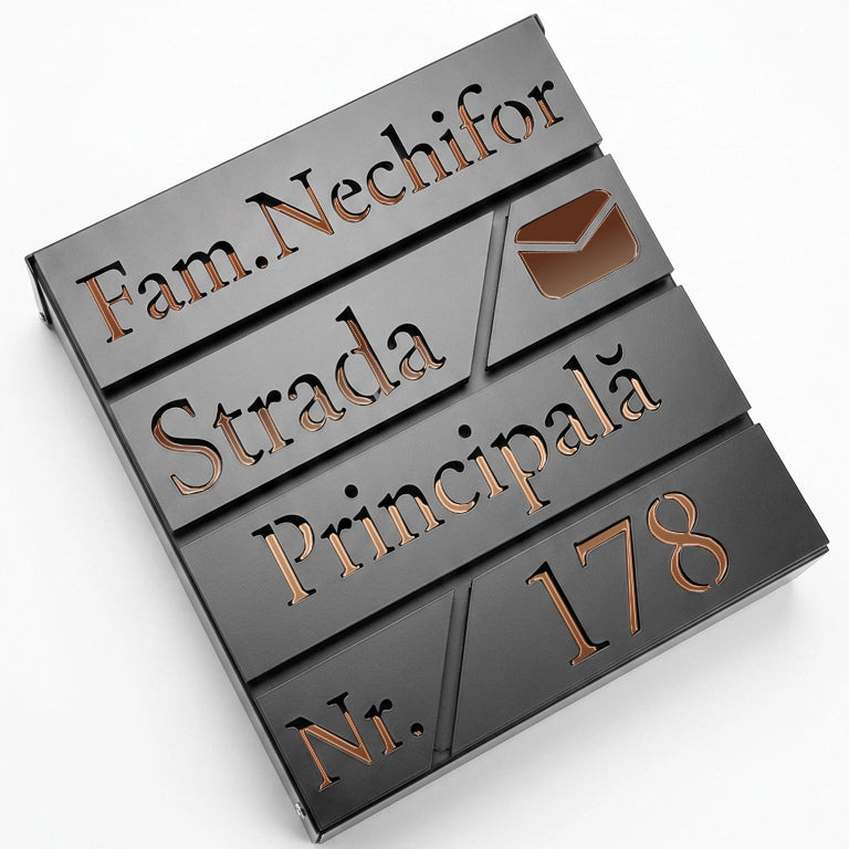 Cutie Postala premium personalizata Negru – bronz oglinda
