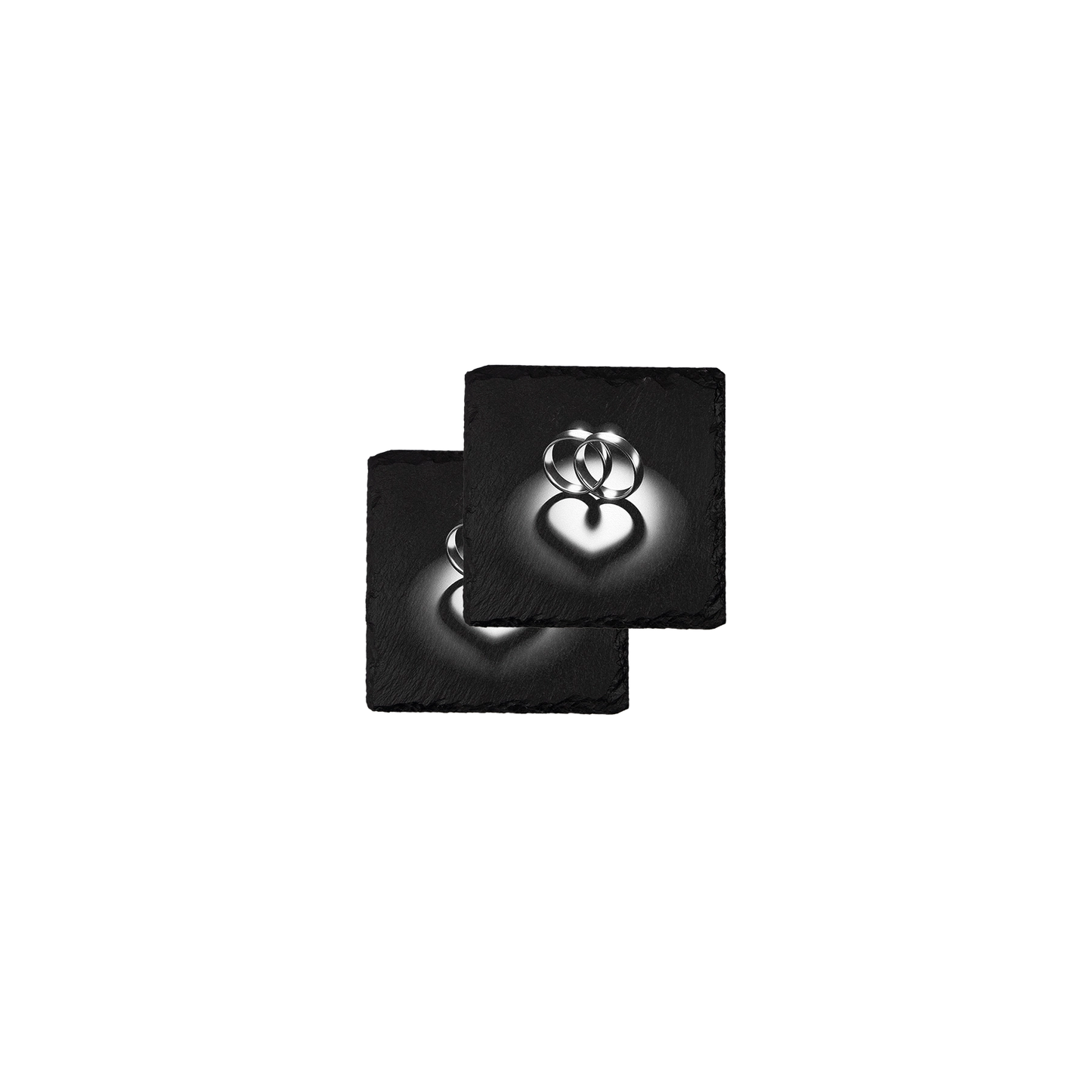 Set coastere patrate din ardezie personalizate - Heart Rings