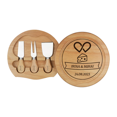 Set pentru branzeturi rotund personalizat - Inimi si Gusturi