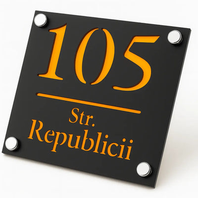 Numar de casa Imperial 16x16 - Negru/Amber Oglinda