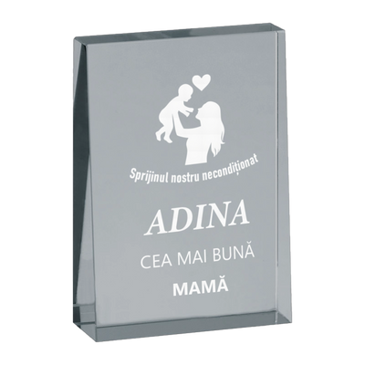 Trofeu din sticla 6,4 × 2 × 9 cm personalizat – Cea mai buna mama