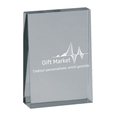Trofeu din sticla 6,4 × 2 × 9 cm personalizat – Logo Companie