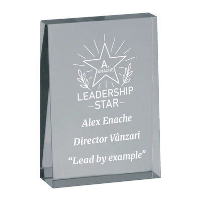 Trofeu din sticla 6,4 × 2 × 9 cm personalizat – Leadership Star